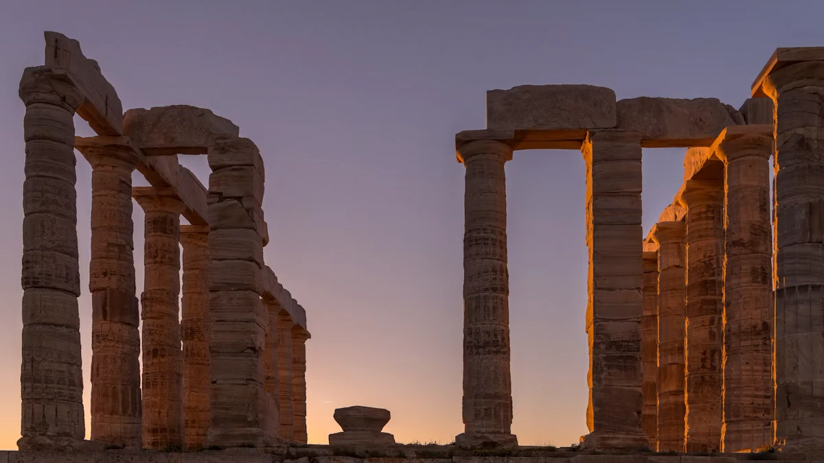 Sunset over the Temple of Poseidon at Cape Sounion, Greece