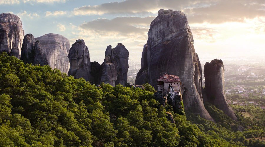 The monasteries of Meteora at sunset